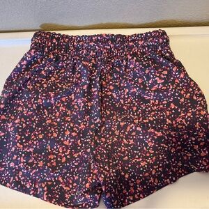 Athleta Black Shorts with Pink and Coral Speckle Print
